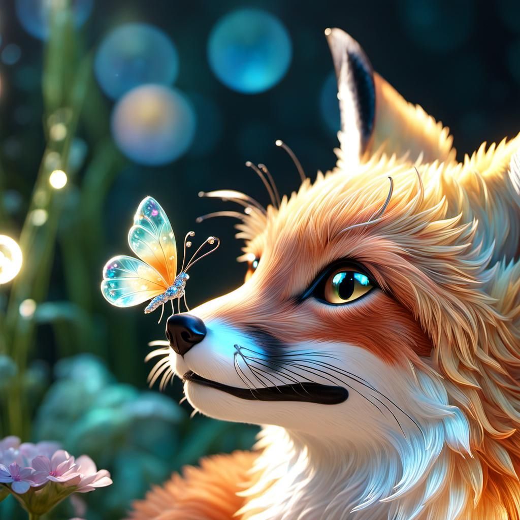 Crystal Butterfly Boops Fox Nose in Enchanted Garden
