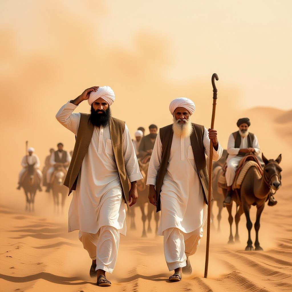 Cinematic Desert Sandstorm with Caravan