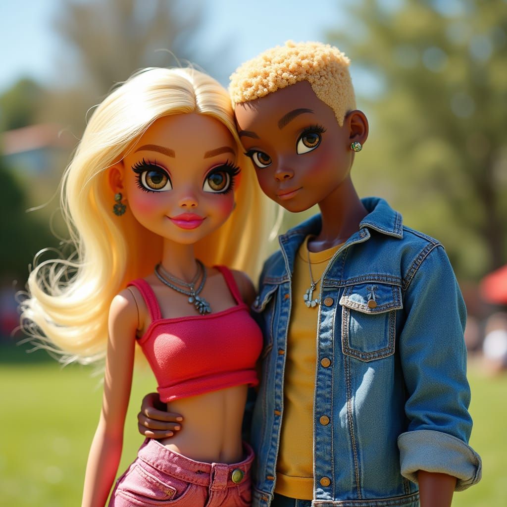 Vibrant Pop Art Portrayal of a Bratz Doll with Chris Brown