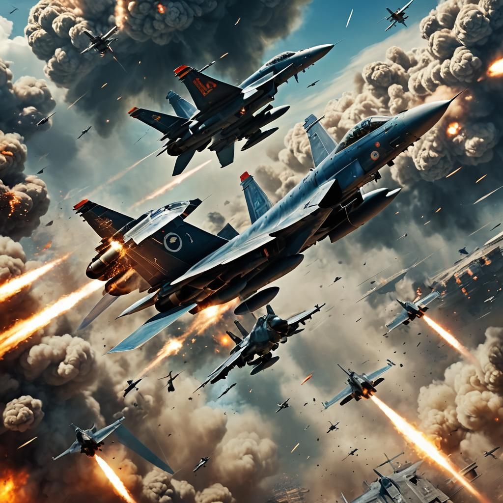 Dynamic Fighter Jets in Aerial Combat Digital Art