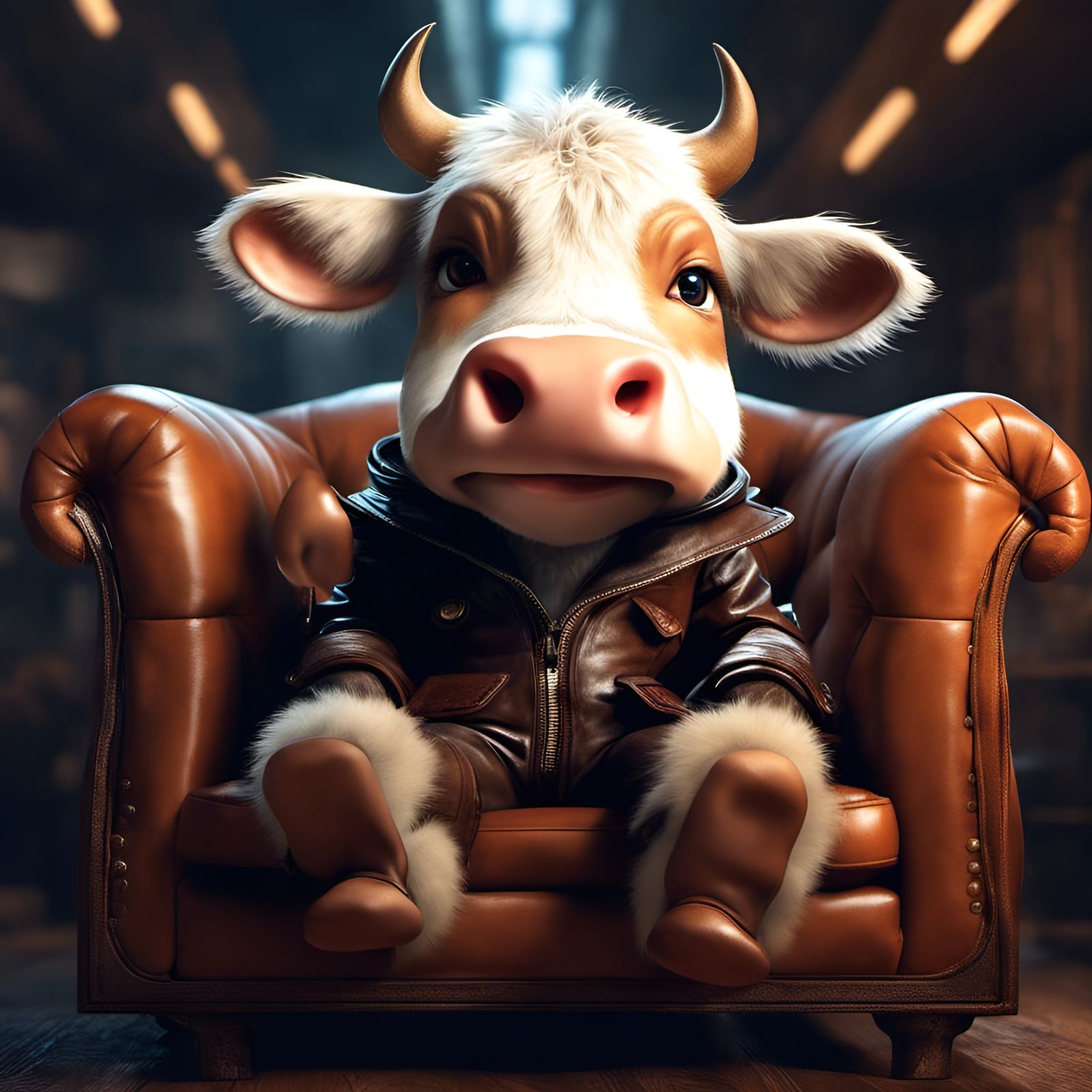 Chibi Cow in Leather, 3D Digital Art