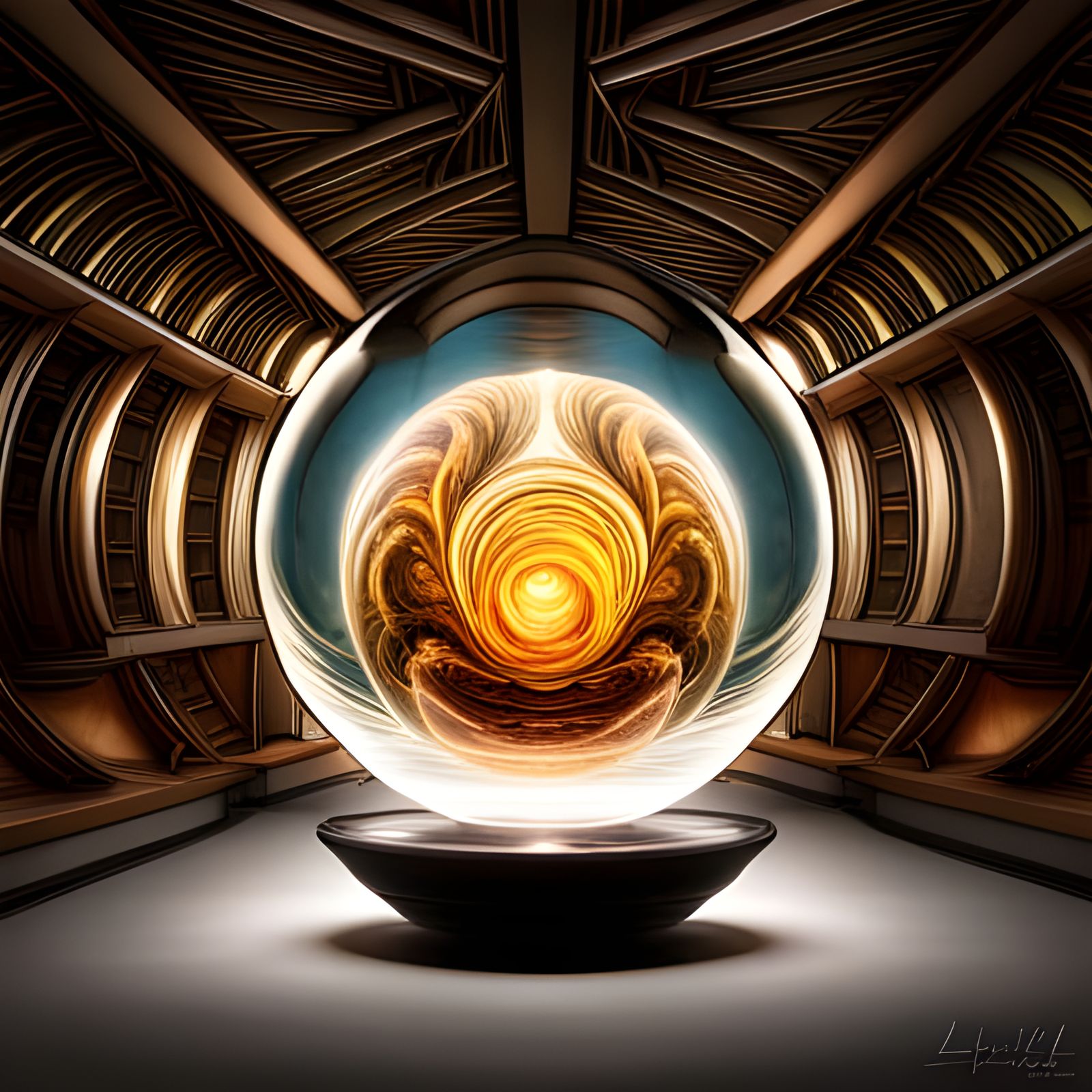 Luminous Orb Emitting Colors in Art Nouveau Style