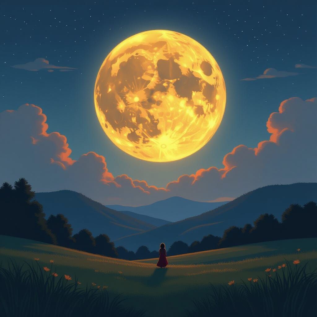 Dreamy Full Moon Landscape in Anime Style