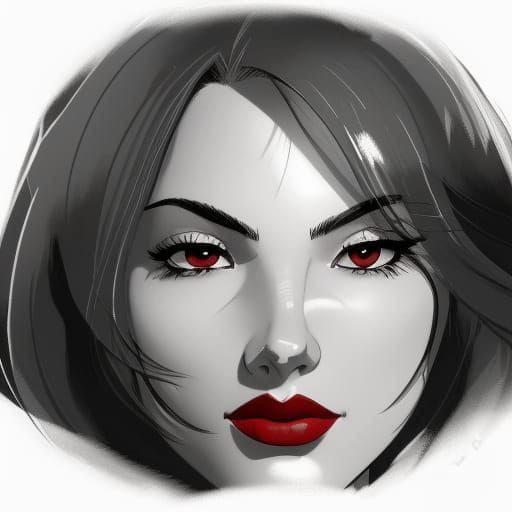 Woman in Black, White, and Red Sketch
