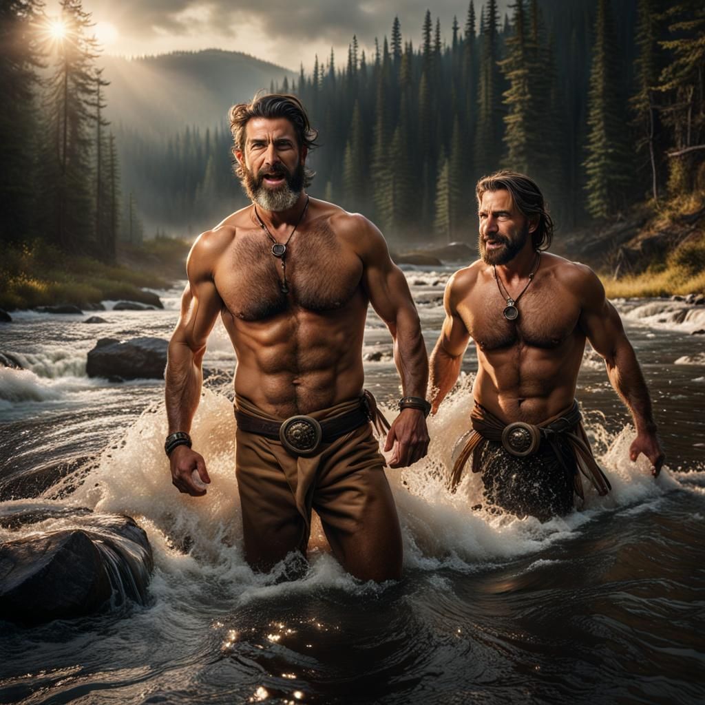 Hyperrealistic Cowboys Emerge from Snowy River at Golden Hou...