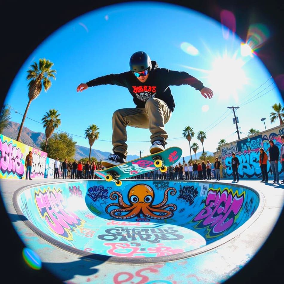 Skateboarder's Extreme Trick: A Synthwave Close-Up