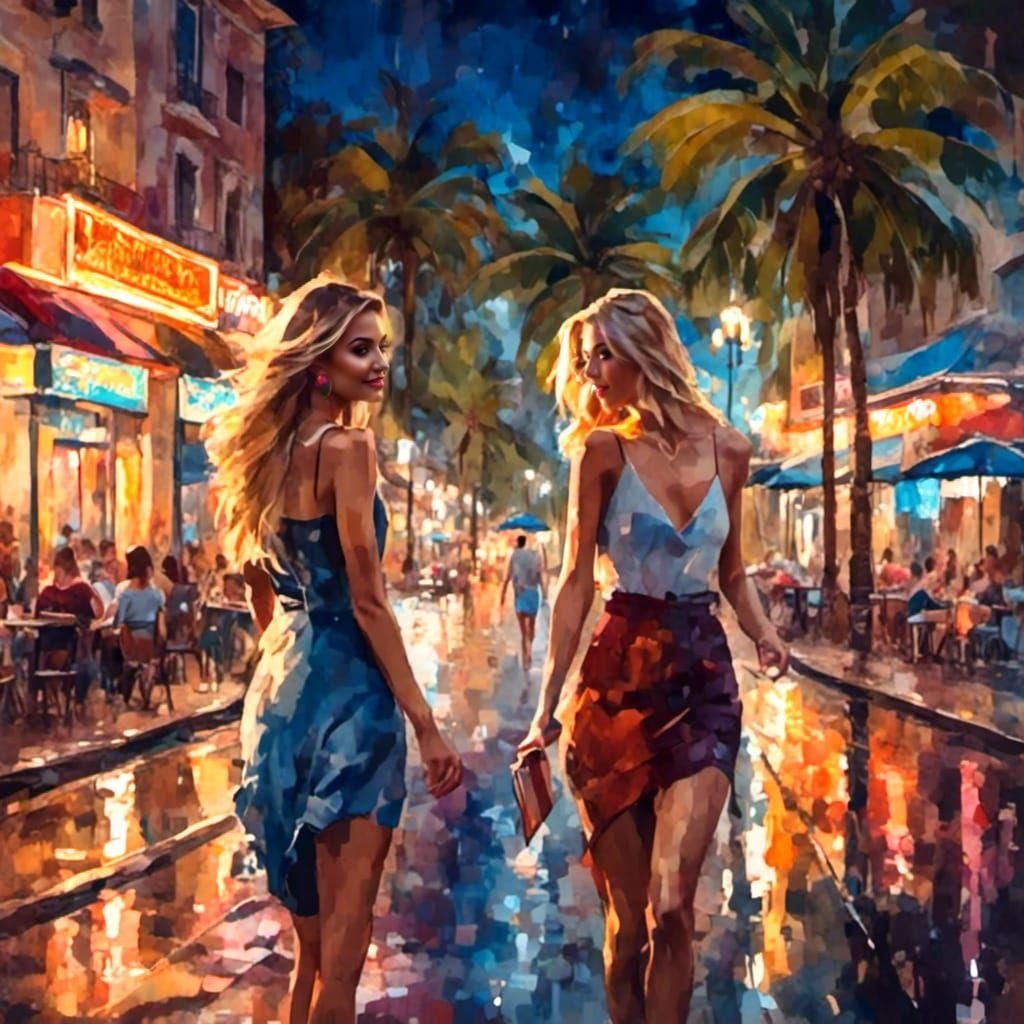 Isla Verde Nightlife: Vibrant Watercolor Scene