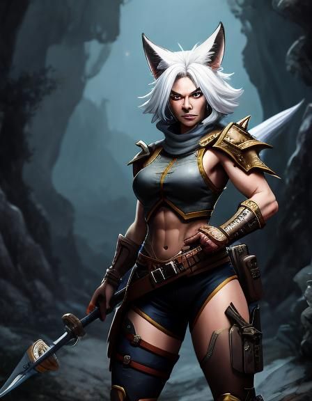 Foxgirl Soldier with Magical Spear in Borderlands Style