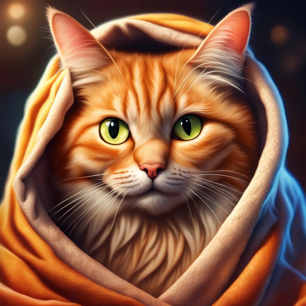 Cute Ginger Cat in Burrito Blanket: Splash Art