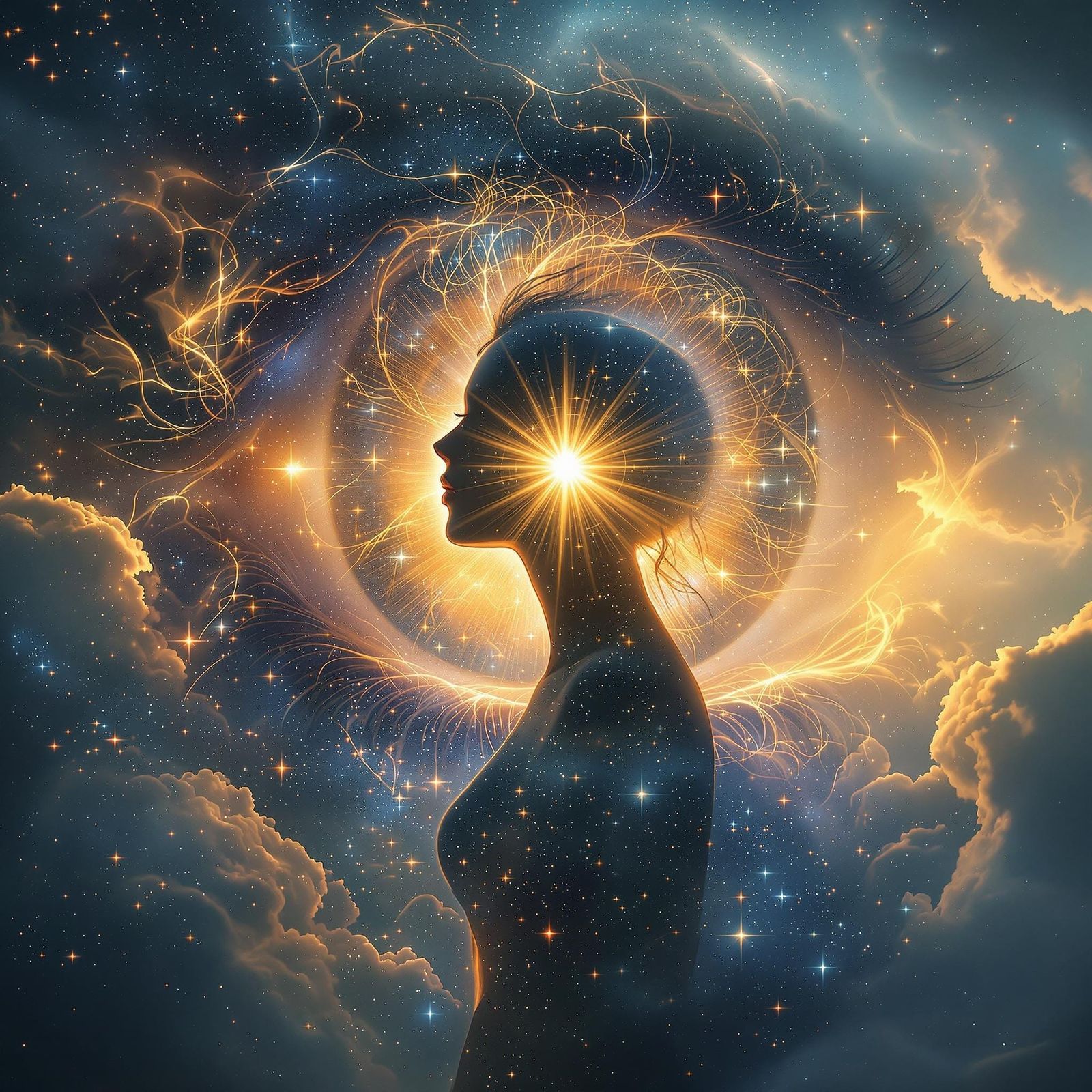 Celestial Maiden in a Dreamlike Aura, Double Exposure Art