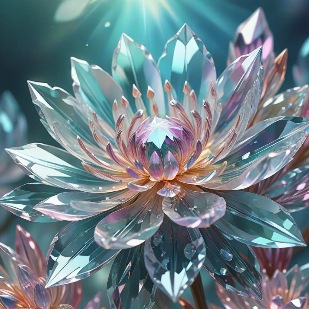 Crystal Flower Blooms in Vibrant Digital Art