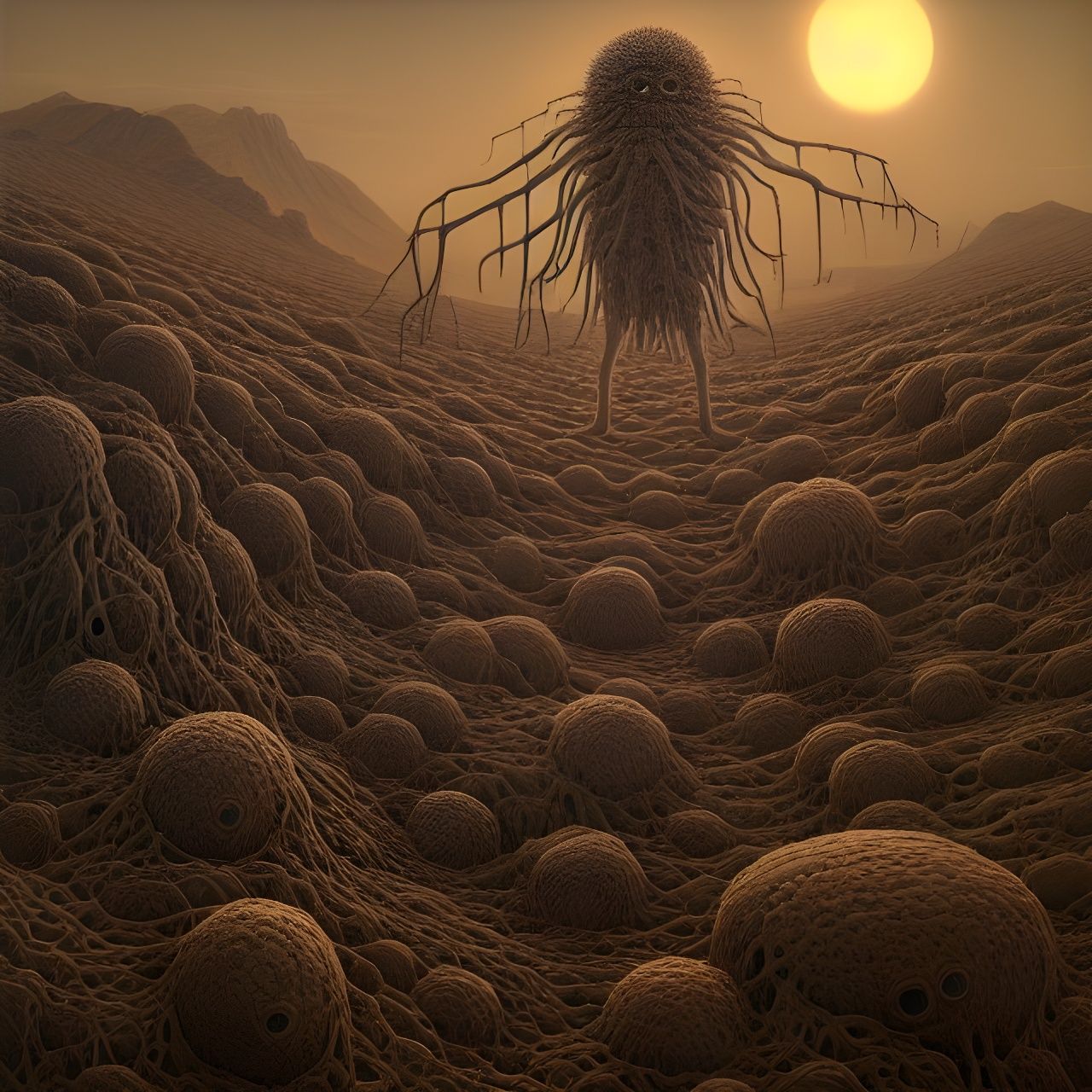 Gigantic Bacteriophage T Cell in Surreal Horror Art