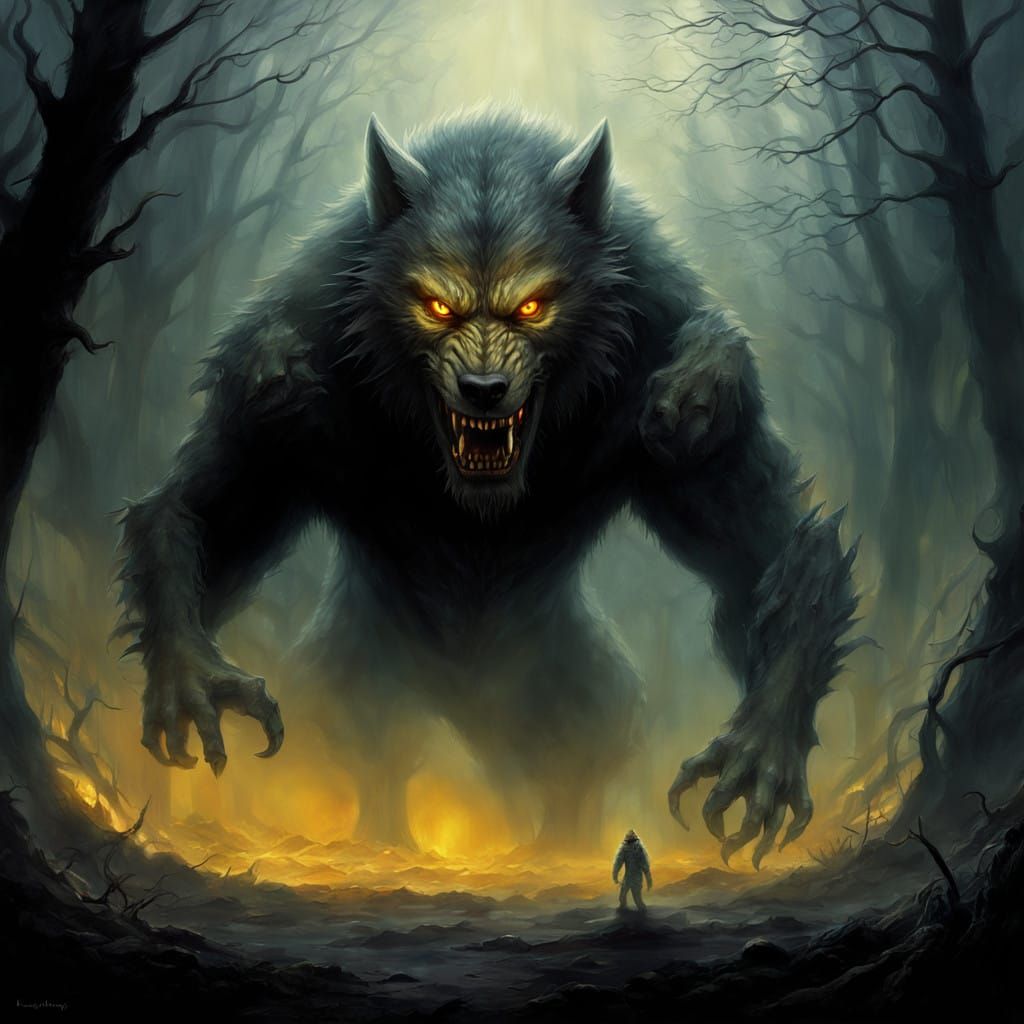 Ethereal Werewolf Emerges from Fog in Hyperrealistic Style