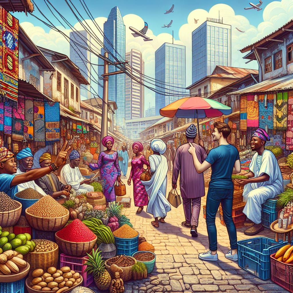 Energetic Lagos Market Scene with Diverse Vendors