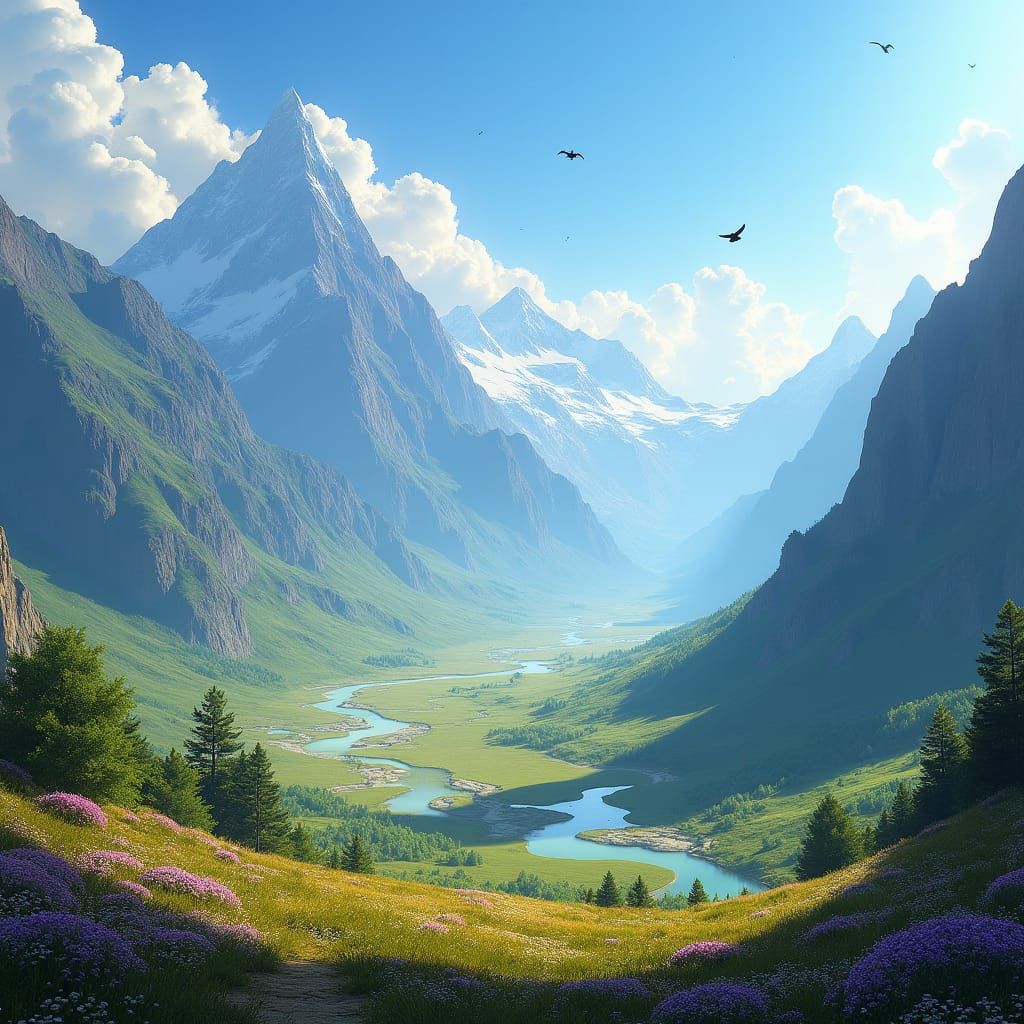 Lush Valley Landscape in Fantasy Concept Art