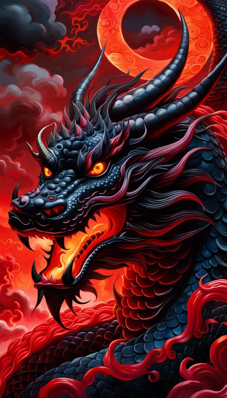 Epic Black Dragon Book Cover with Red Moon