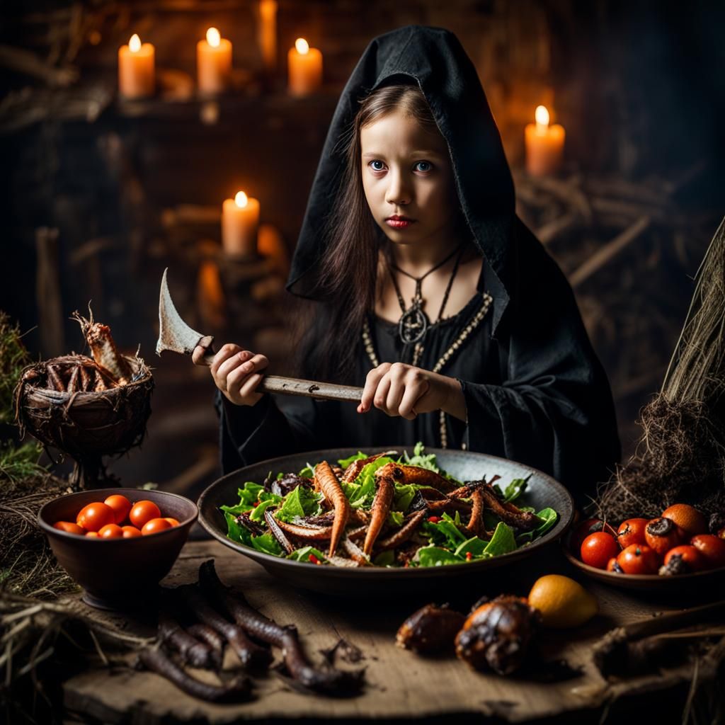 Sinister Young Baba Yaga Witch with Chicken Feet