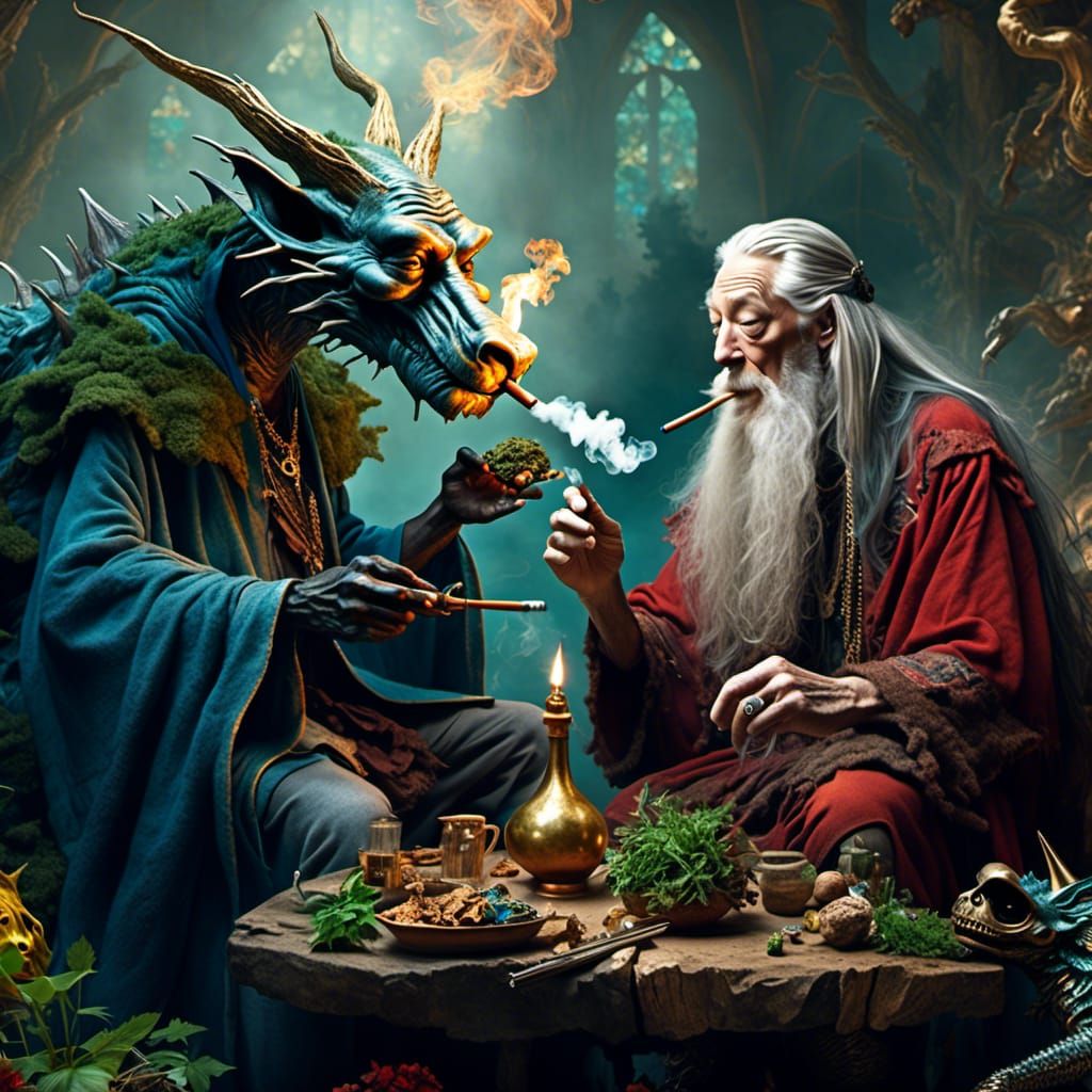 Wizards Battle Dragon in Hyperreal Style