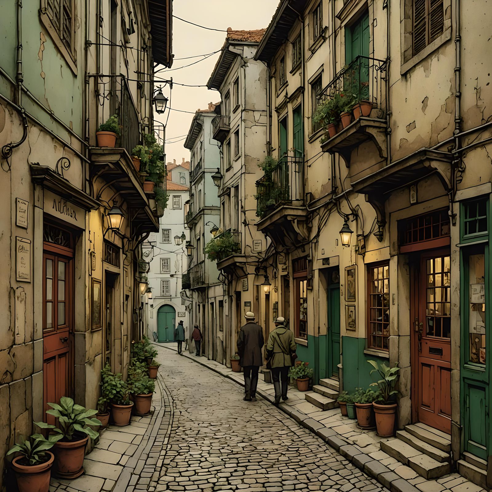 Portuguese Port City: Intricate Golden Age Illustration