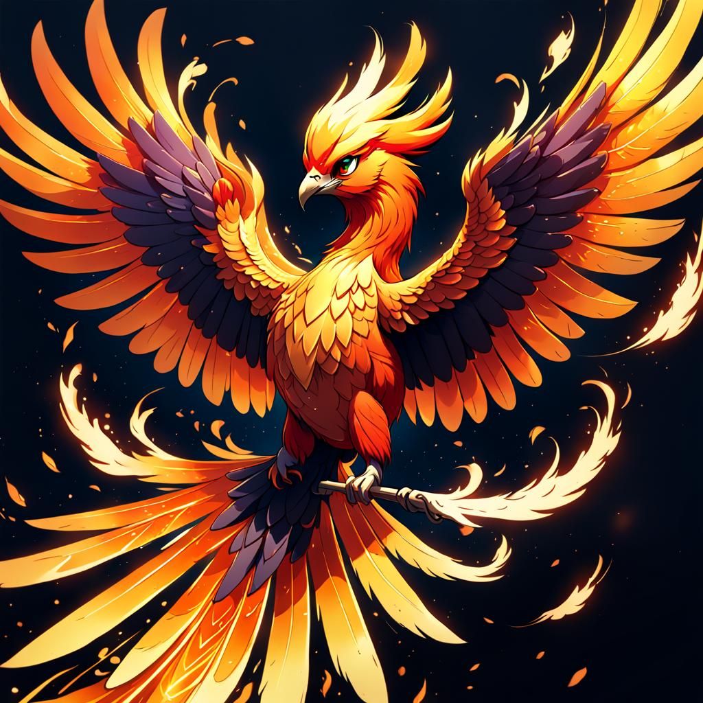 Anime Style Phoenix Bird in Flight