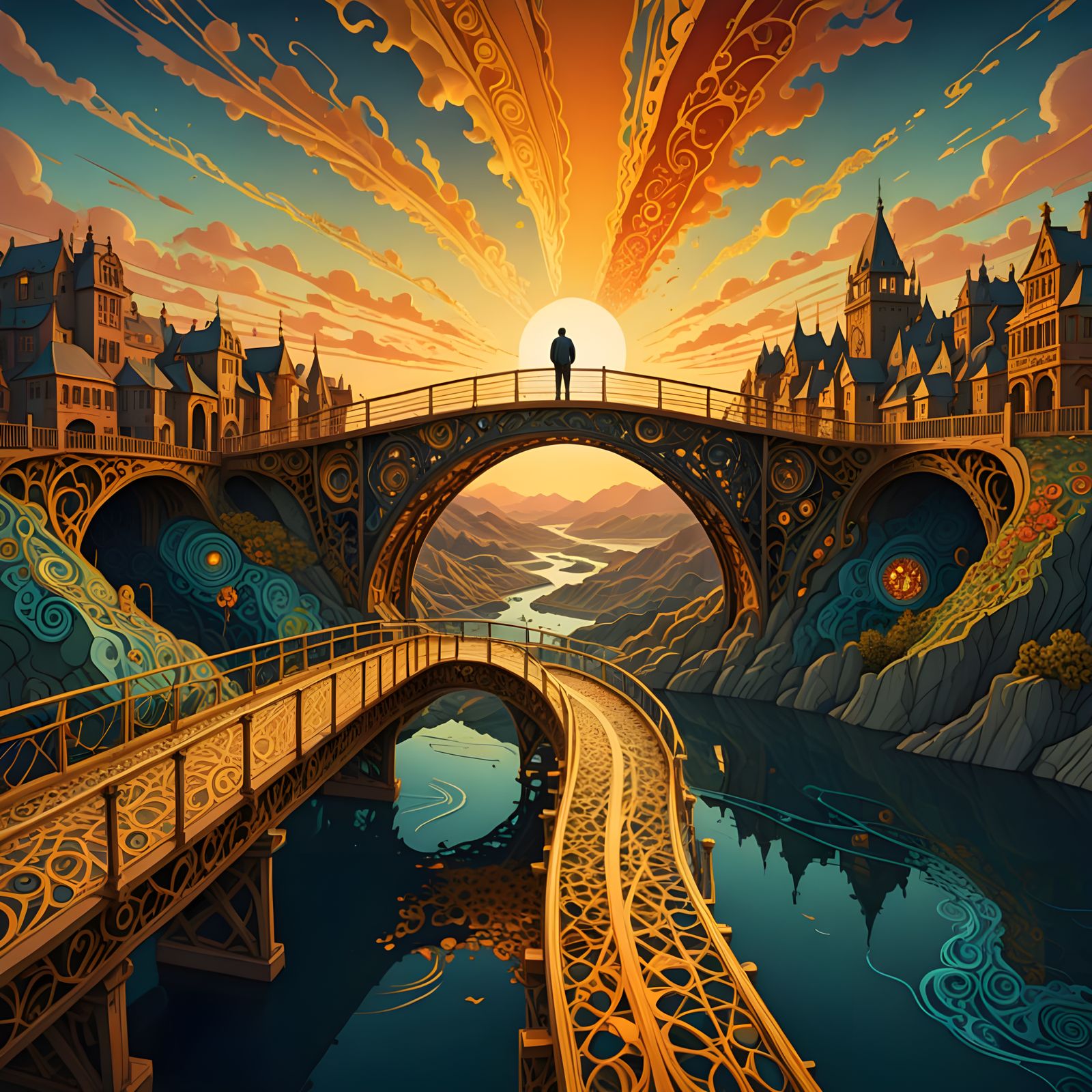 Man Stands Between Harmony and Chaos in Vibrant Abstract Art