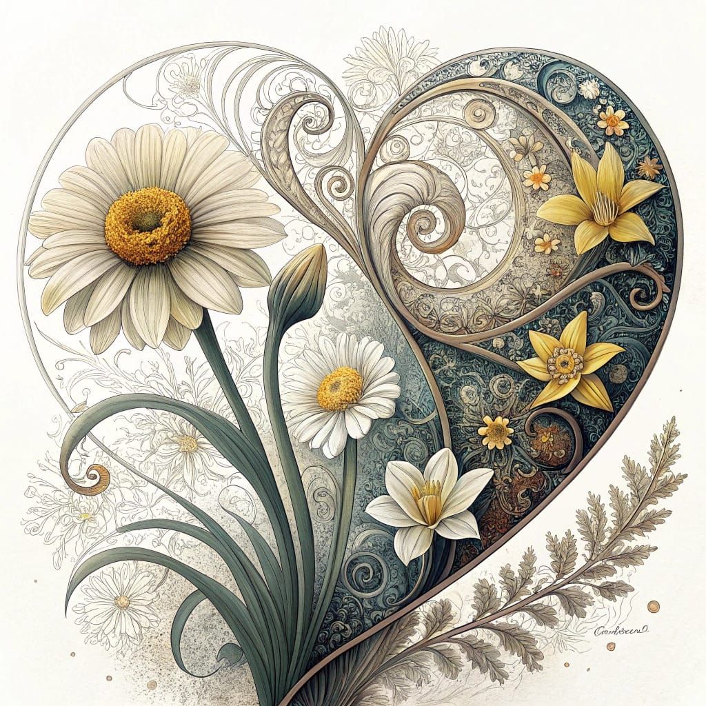 Abstract Floral Heart Design in 3D Op Art Style