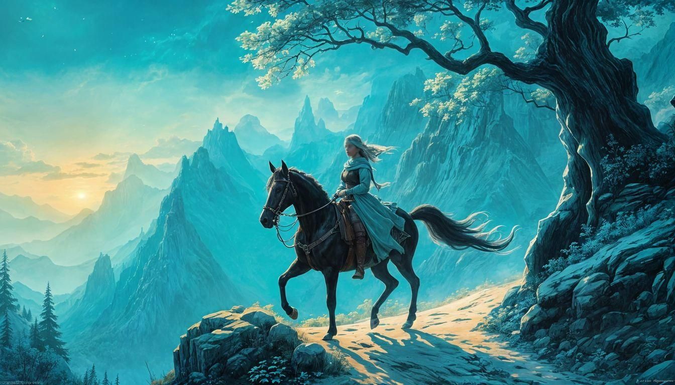 Medieval Bandit Girl on Mountain Path in Silhouette Animatio...