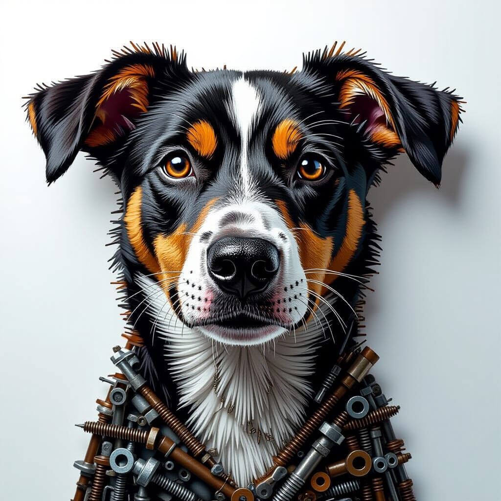 Dog Portrait Crafted from Nails and Screws