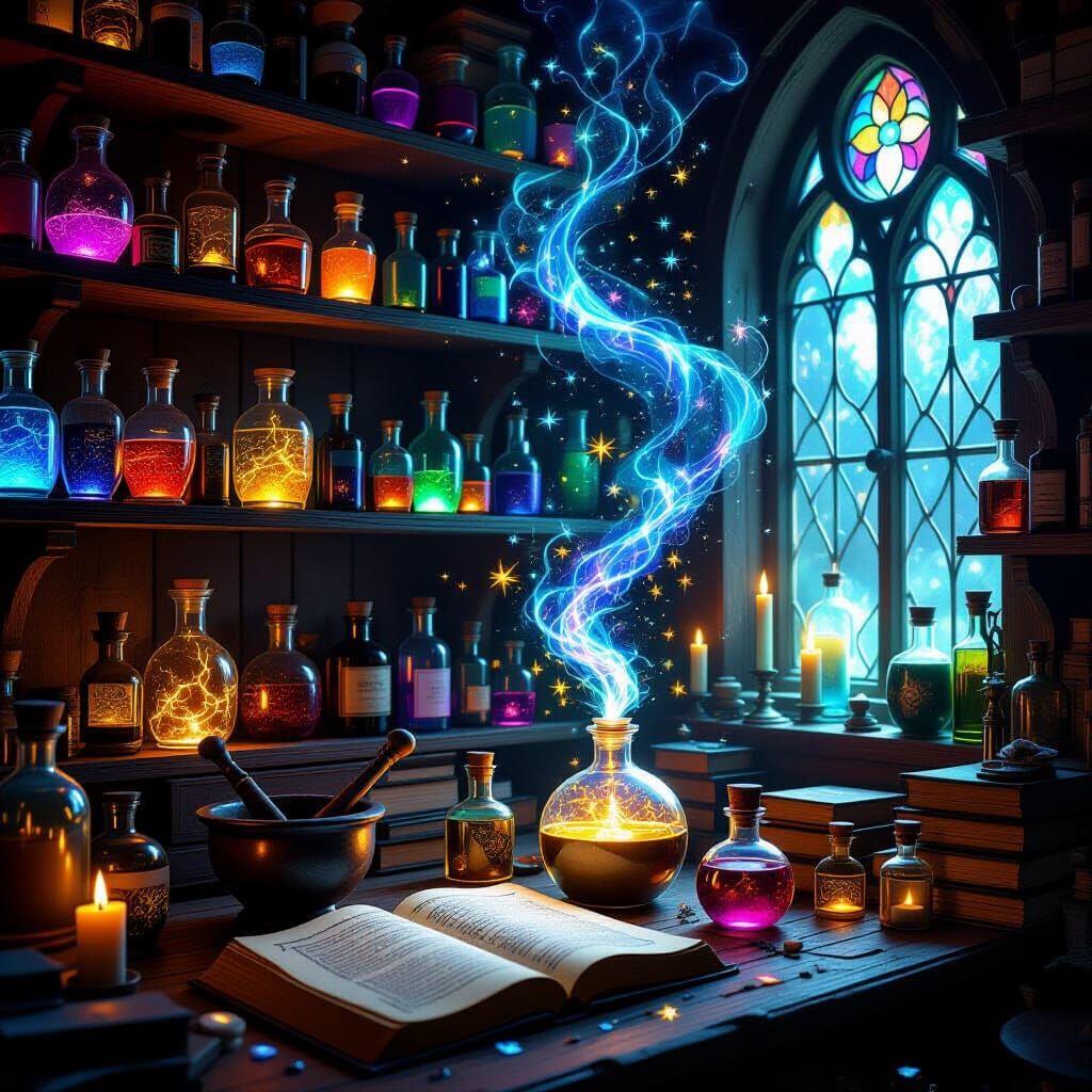 Enchanted Apothecary Filled with Magical Potions