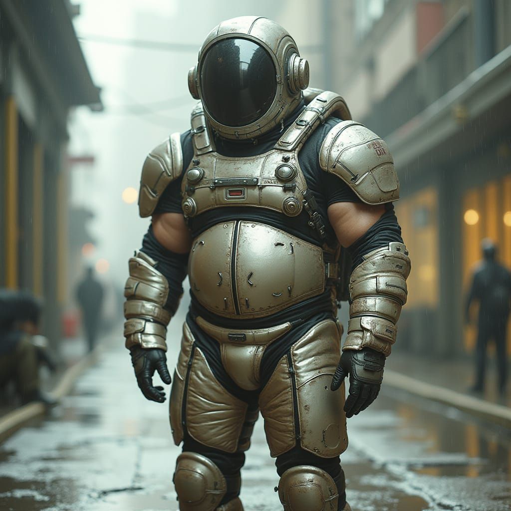 Futuristic Figure in Industrial Spacesuit Style