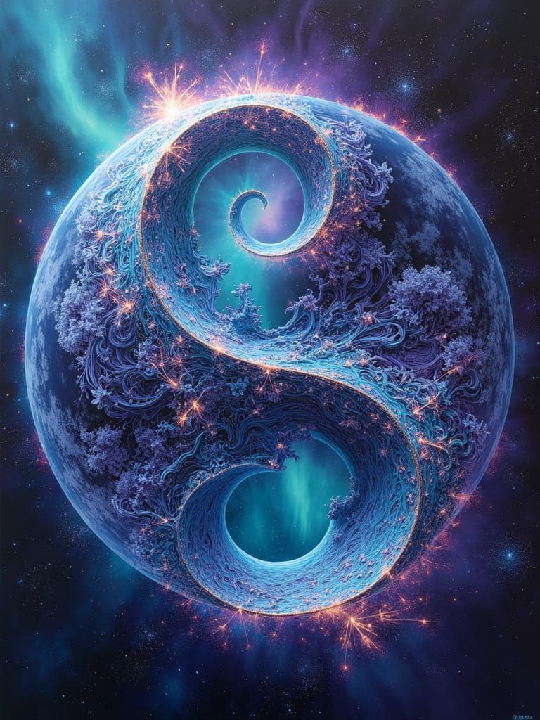 Psychedelic Earth and Galaxy Double Exposure in Maximalist S...