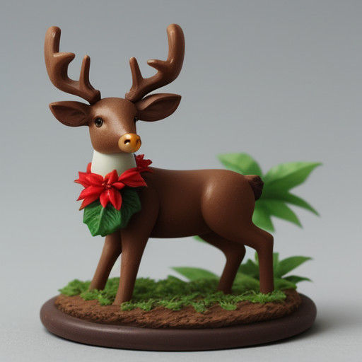 Whimsical Miniature Deer and Poinsettia Figurine
