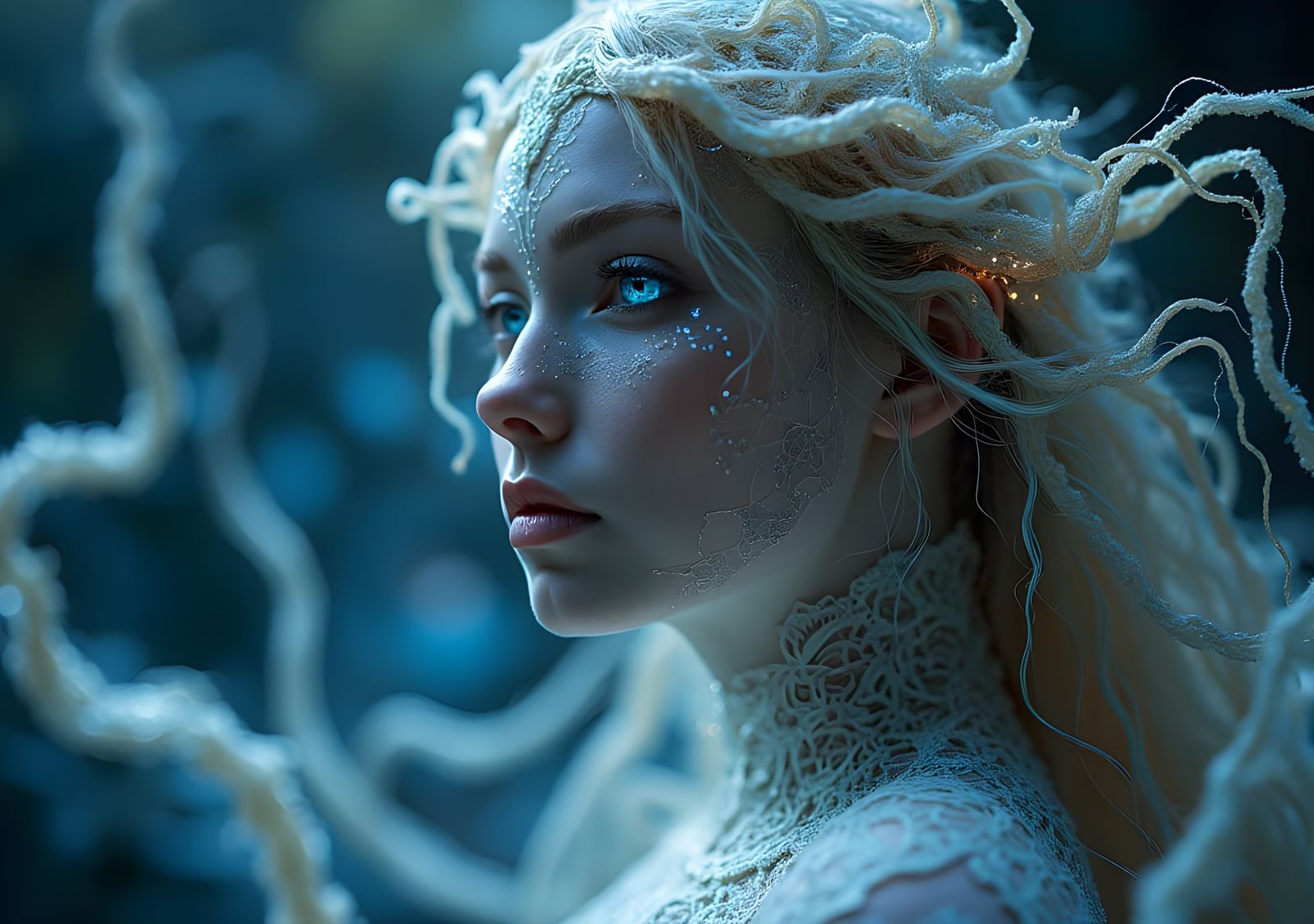 Celestial Goddess with Stardust Lace and Crystalline Crown