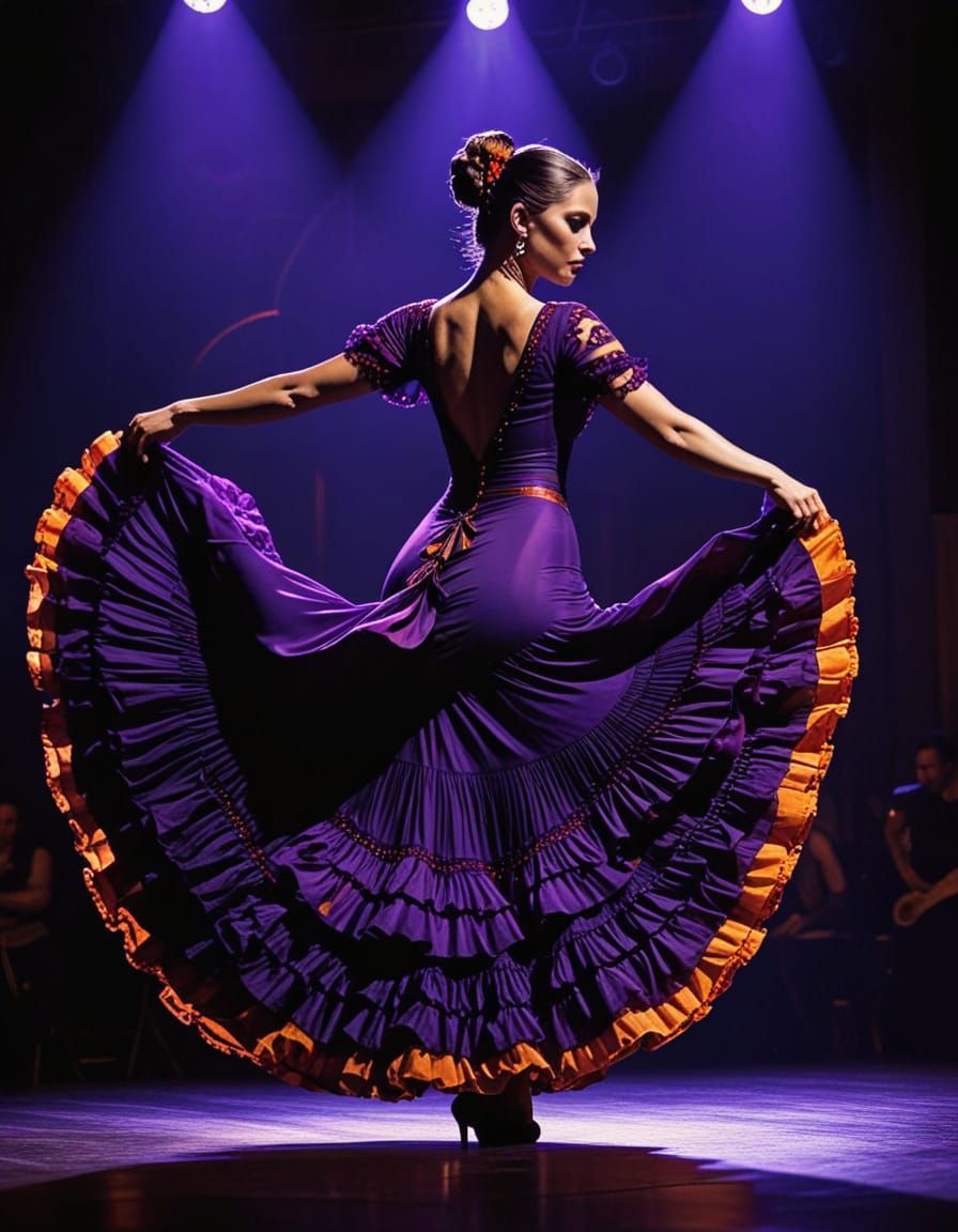 Elegant Flamenco Dancer in Deep Purple Dress
