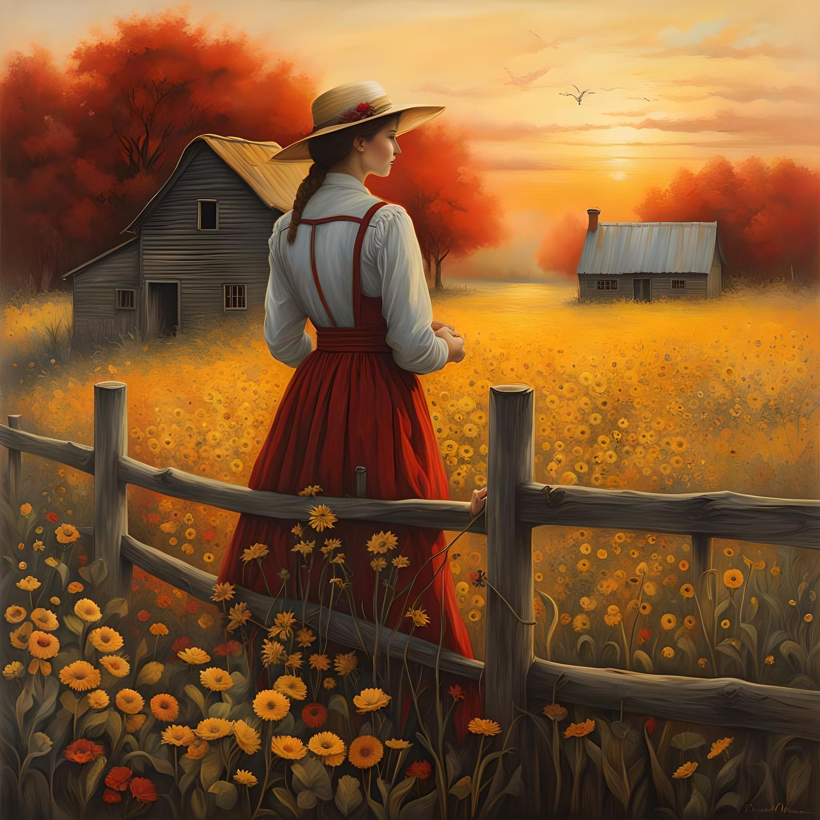 Hyperrealistic Farmhouse Sunset in Watercolor Style