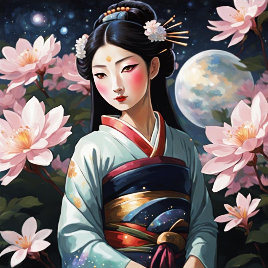 Galactic Geisha in Ghibli-Inspired Art Style