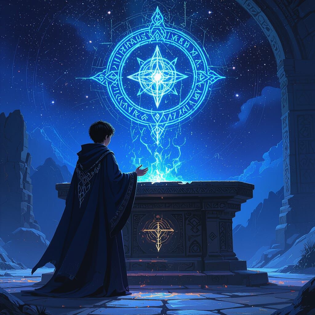 Mystic Sorcerer at Ancient Altar: Matte Painting