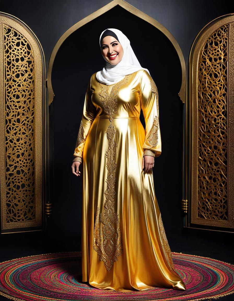 Psychedelic Portrait of Woman in Gold Dress