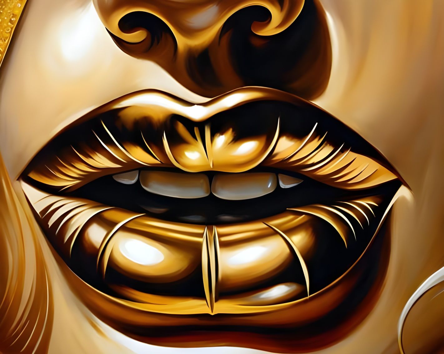 Luscious Gold Lips in Decorative Oil Painting