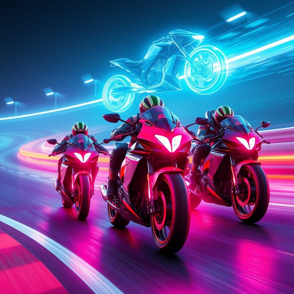 Futuristic Motorcycle Race in Cyberpunk Style