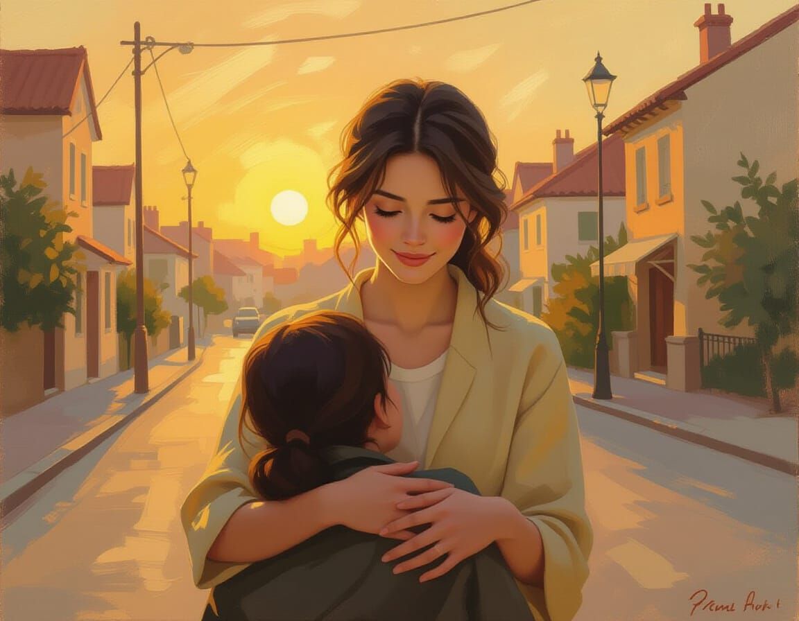 Compassionate Act of Kindness in Golden Sunset Light