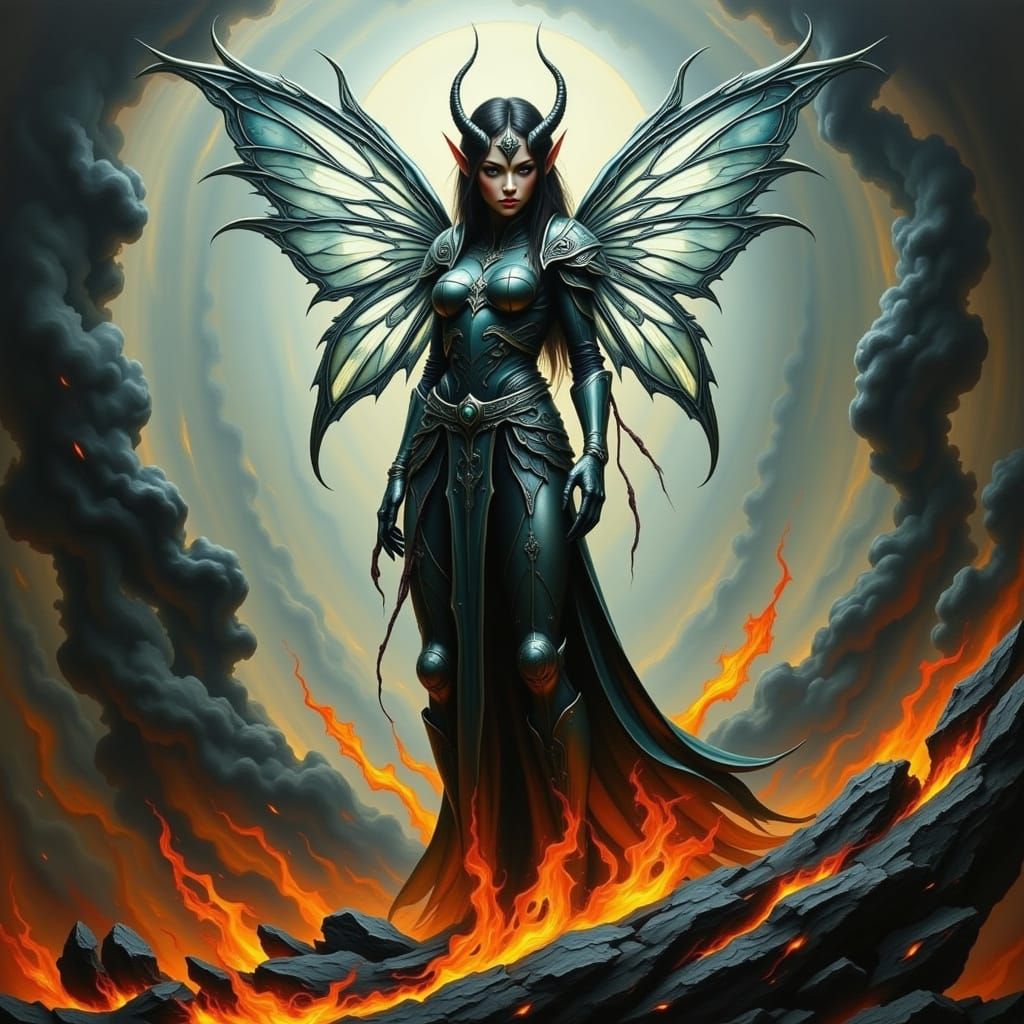 Heavy Metal Fairy in a Swirling Vortex of Flames