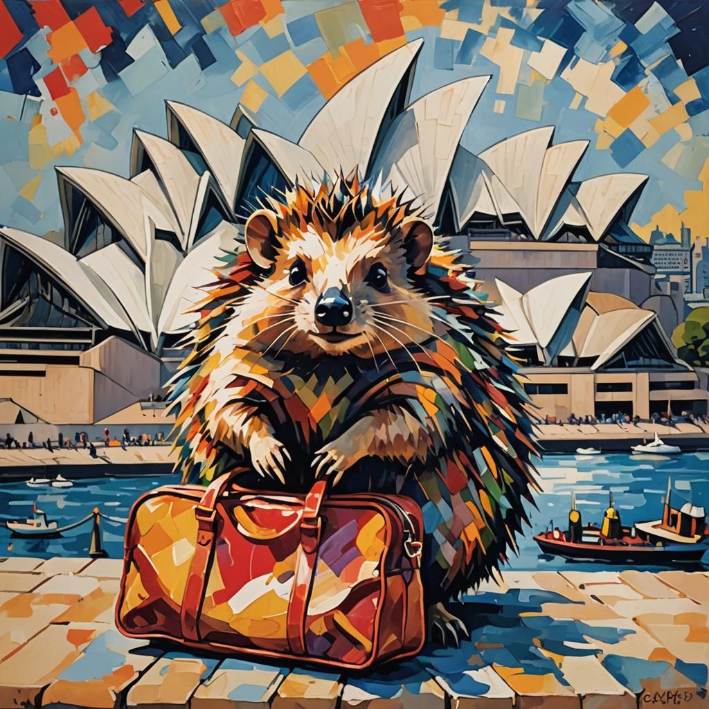 Hedgehog's Australian Adventure: A Fauvist Travel Poster