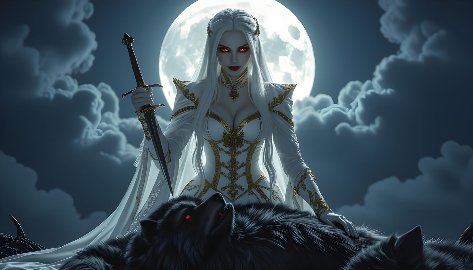 Majestic Vampire Slaying Werewolf in Moonlight