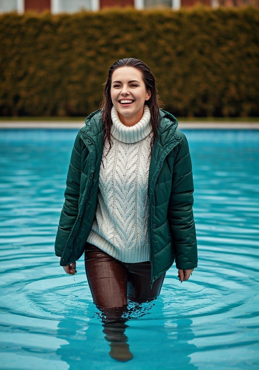 Woman's Serene Morning Swim in Autumn Light