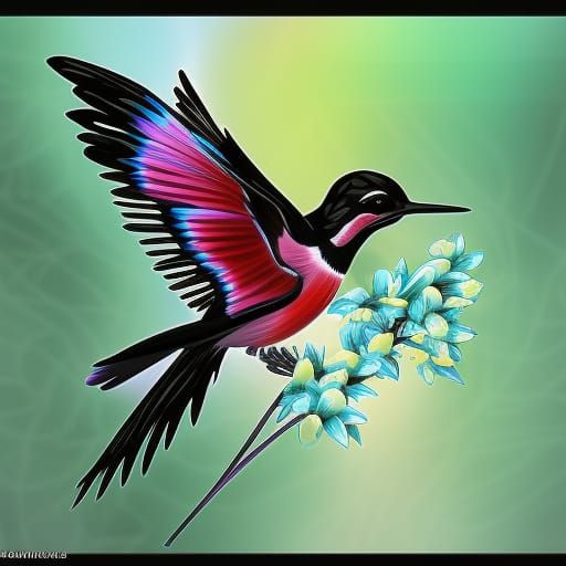 Hummingbird Flight Over Flower Field: Hyperrealistic Art