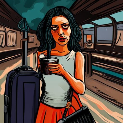 Lovecraftian Woman in Train Station, Abstract Art