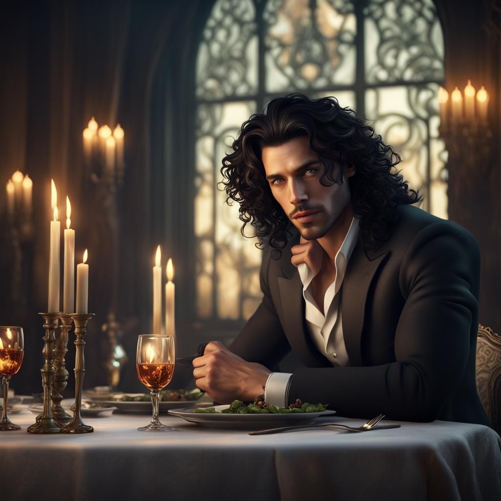 Two Stylish Men Dining in Europe: Fantasy Art