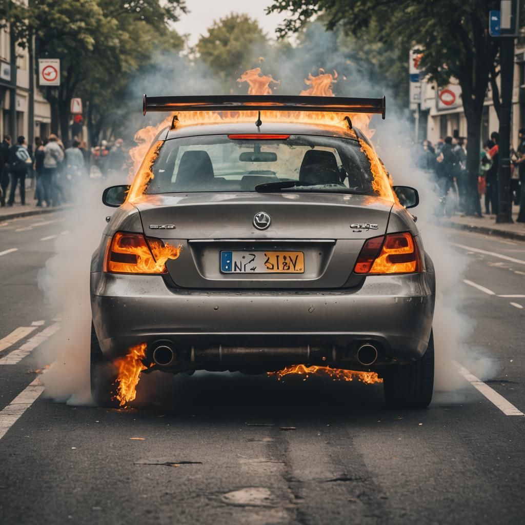 Fiery Car Exhaust: A Performance View