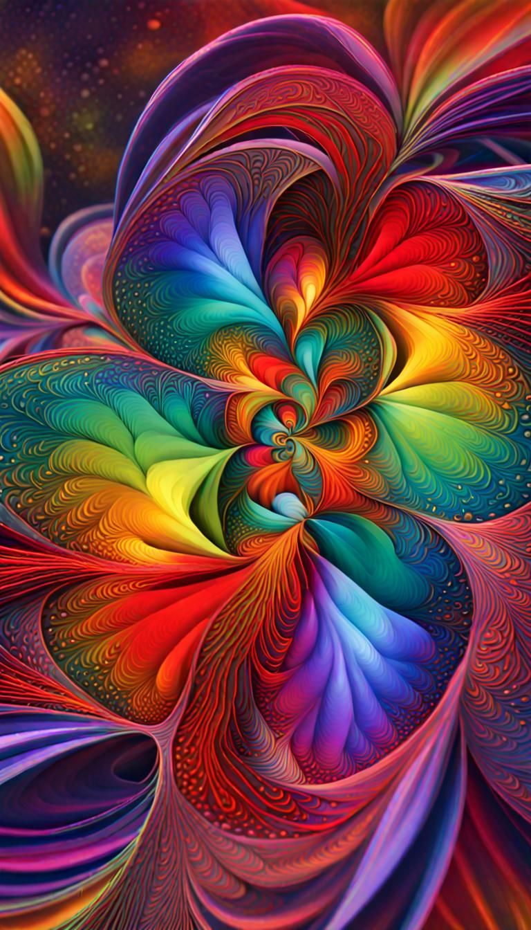 Lissajous fractal 3-D in bright iridescent Primary color int...